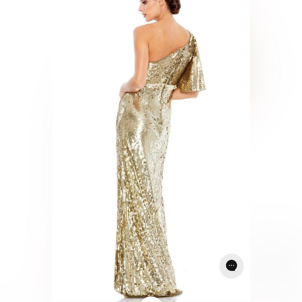 Embellished one shoulder bell sleeve sequined gown - Picture 2 of 3